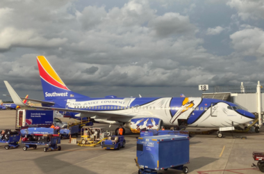 Southwest Louisiana One parked at an airport