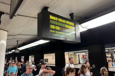 a group of people in a subway station