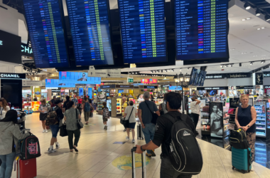 a group of people in a terminal