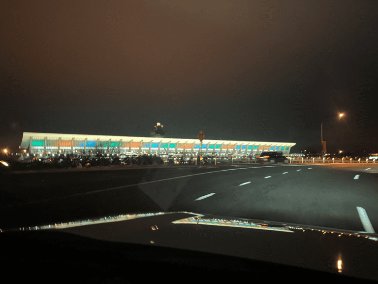 a building with lights on it