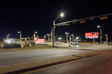 a street light with lights on it