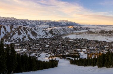 An aerial view of Jackson Hole Wyoming in the winter