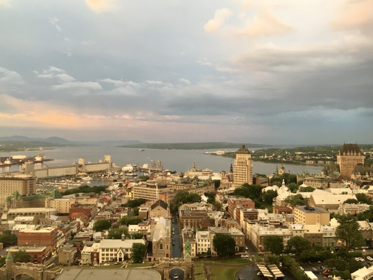 a city with water in the background