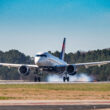 a plane taking off from a runway