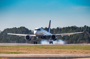 a plane taking off from a runway