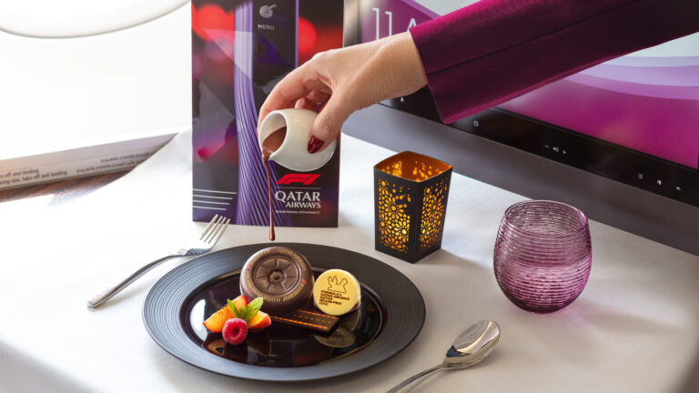 Qatar Airways is introducing F1 inspired onboard offerings, including loungewear and desserts, to celebrate the Qatar Grand Prix.