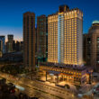 a large building with lights on it