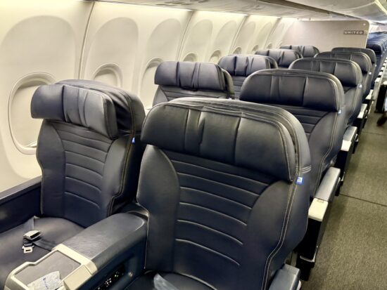 a row of seats on an airplane