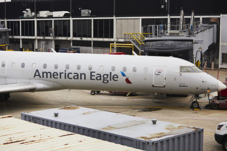 an airplane parked in a hangar