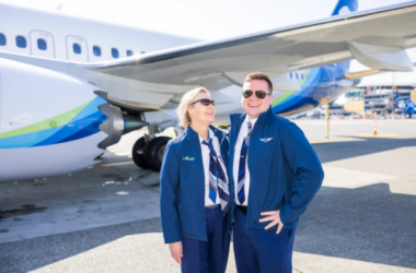 Captain Michelle and First Officer Jeff Miles became the first mother-son duo in Alaska Airlines history to operate a flight together.