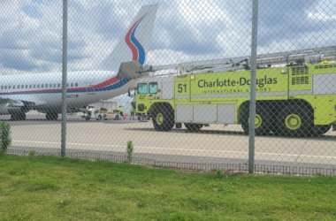 A charter flight carrying members of various NASCAR race teams was forced to abort takeoff after an engine issue while departing Charlotte.