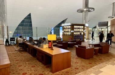 The Emirates Business Class Lounge in Terminal 3A at Dubai International Airport (DXB) is a massive space with plenty of amenities.
