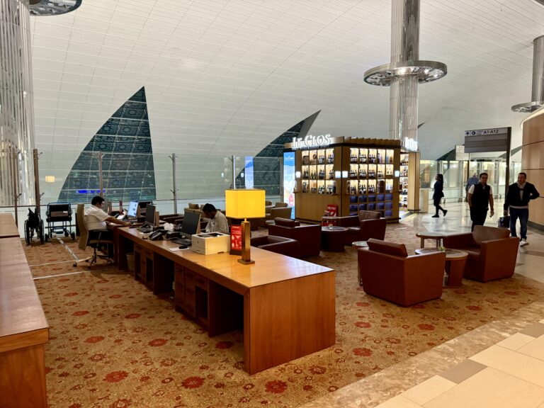 The Emirates Business Class Lounge in Terminal 3A at Dubai International Airport (DXB) is a massive space with plenty of amenities.