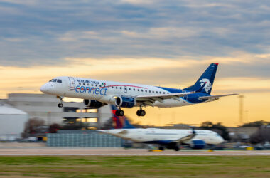 A Delta Boeing 737-800 and an Aeromexico Connect E190 had a close call on Runway 5R at Mexico City International Airport.