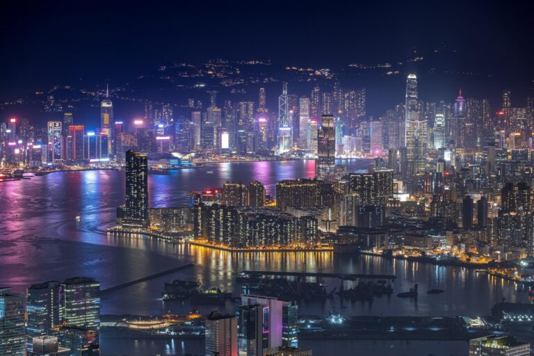 a cityscape with lights at night