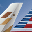 close-up of the tail of an airplane