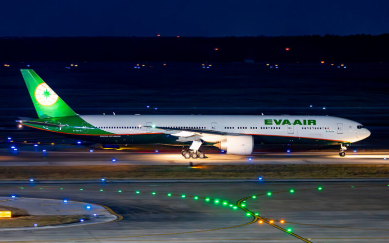 EVA Air Boeing 777 at night