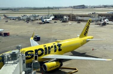 a yellow airplane on a runway