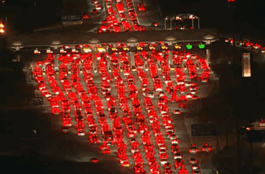 a traffic jam on a highway