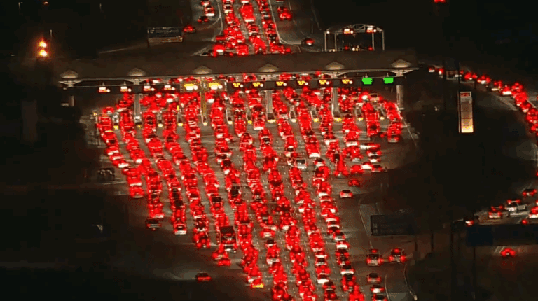 a traffic jam on a highway