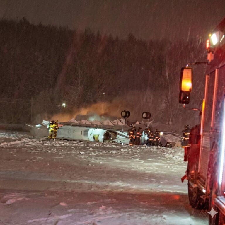a fire truck in the snow
