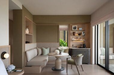 a room with a couch and a table