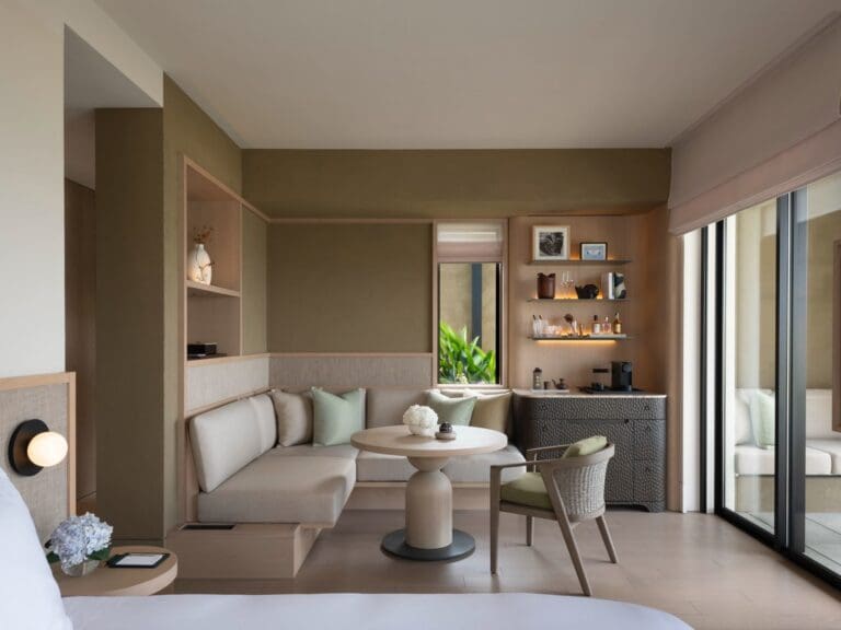 a room with a couch and a table